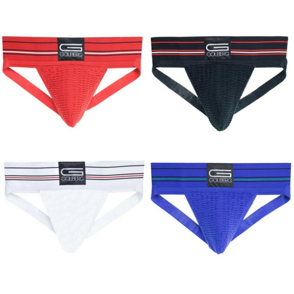 GOLBERG Men's Athletic Supporters - 4 Pack in Assorted Colors - Contoured, Striped Waistband - Multiple Sizes and Colors