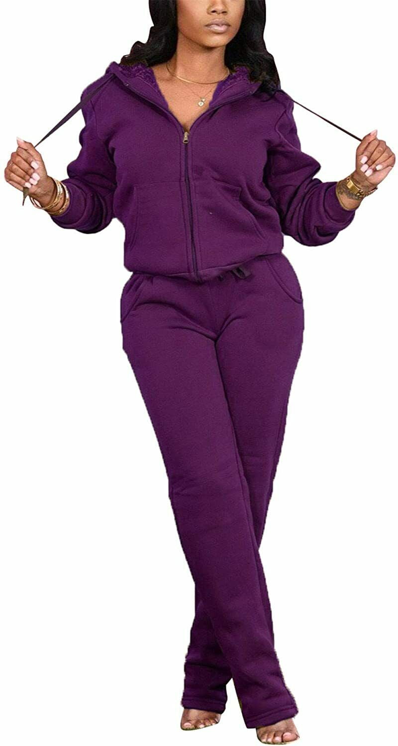 Love's Women's Plus Size Fleece Zip Up Hoodie Track Suit Set Jogging Pants