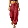 thumbnail image 2 of Smsaxvxz Cotton Line Pants for Women Fashion Casual Elastic Waist Comfortable Baggy Jogger Trousers Wine XXL, 2 of 6