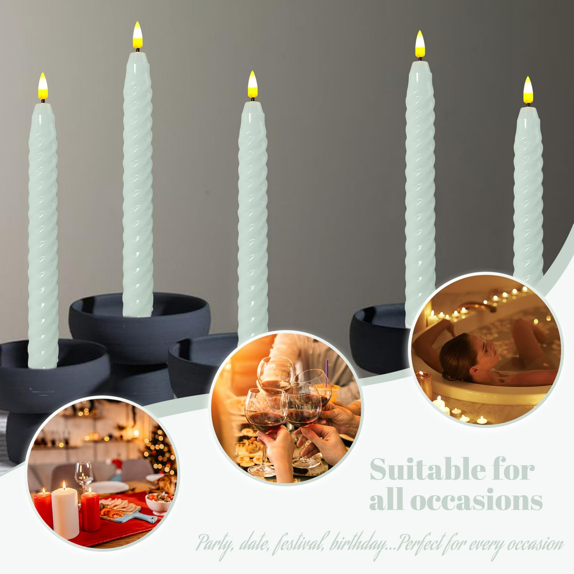 Blue Spiral Flameless Taper Candles, 9.8 Inch Flickering Candles with Remote and Timer, Real Wax Candlesticks LED Battery Operated 3D Wick for Wedding Party Home Decor