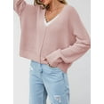thumbnail image 6 of Women Casual V Neck Solid Color Long Sleeve Off Shoulder Loose Crop Pullover Sweater Tops, 6 of 8