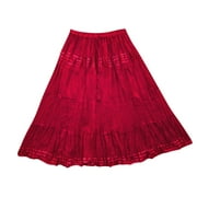 Mogul Women's Boho Chic Red Skirt Tiered A-Line Hippie Skirts