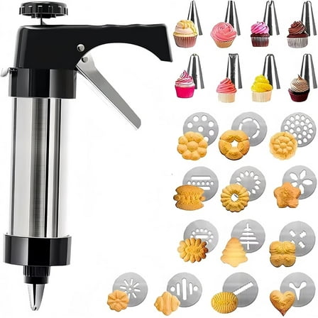 SUTRAME Cookie Press Kit Stainless Steel Biscuits Maker Gun Sets With 13 Cookie Press Molds & 8 Pastry Piping Nozzles Cake Decorator Sets