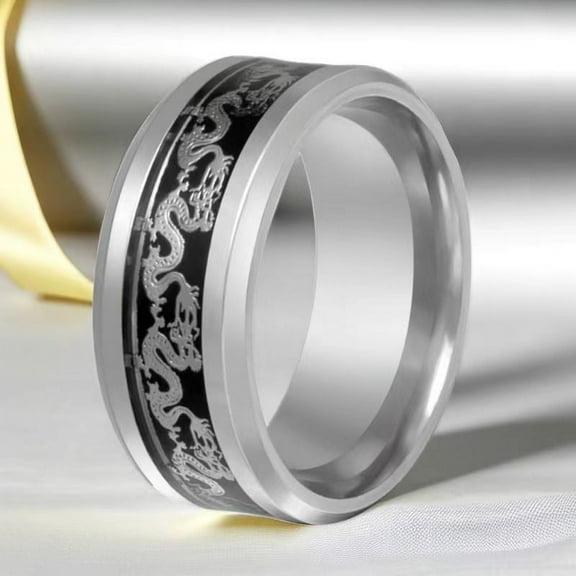 Unisex Titanium Steel Ring with Chinese Dragon Design Geometric Ring for Men and Women Everyday Jewelry Special