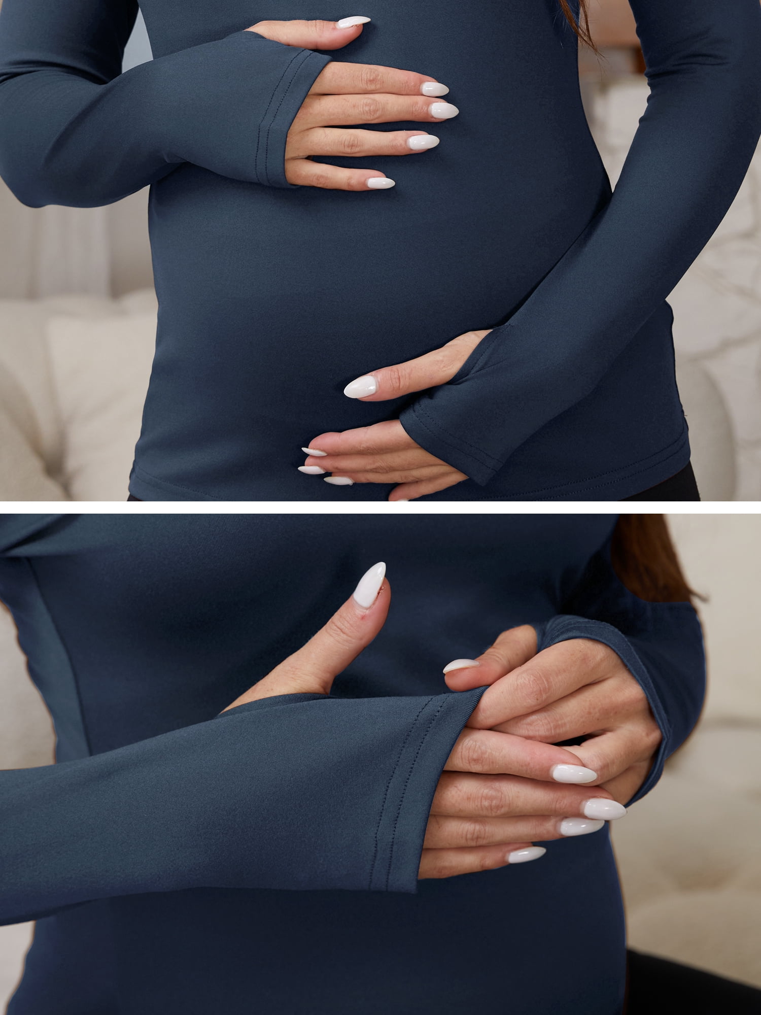 DARING DIVA Women's Maternity Stretchy Fitted Crew Neck Long Sleeve Tops M Navy Blue