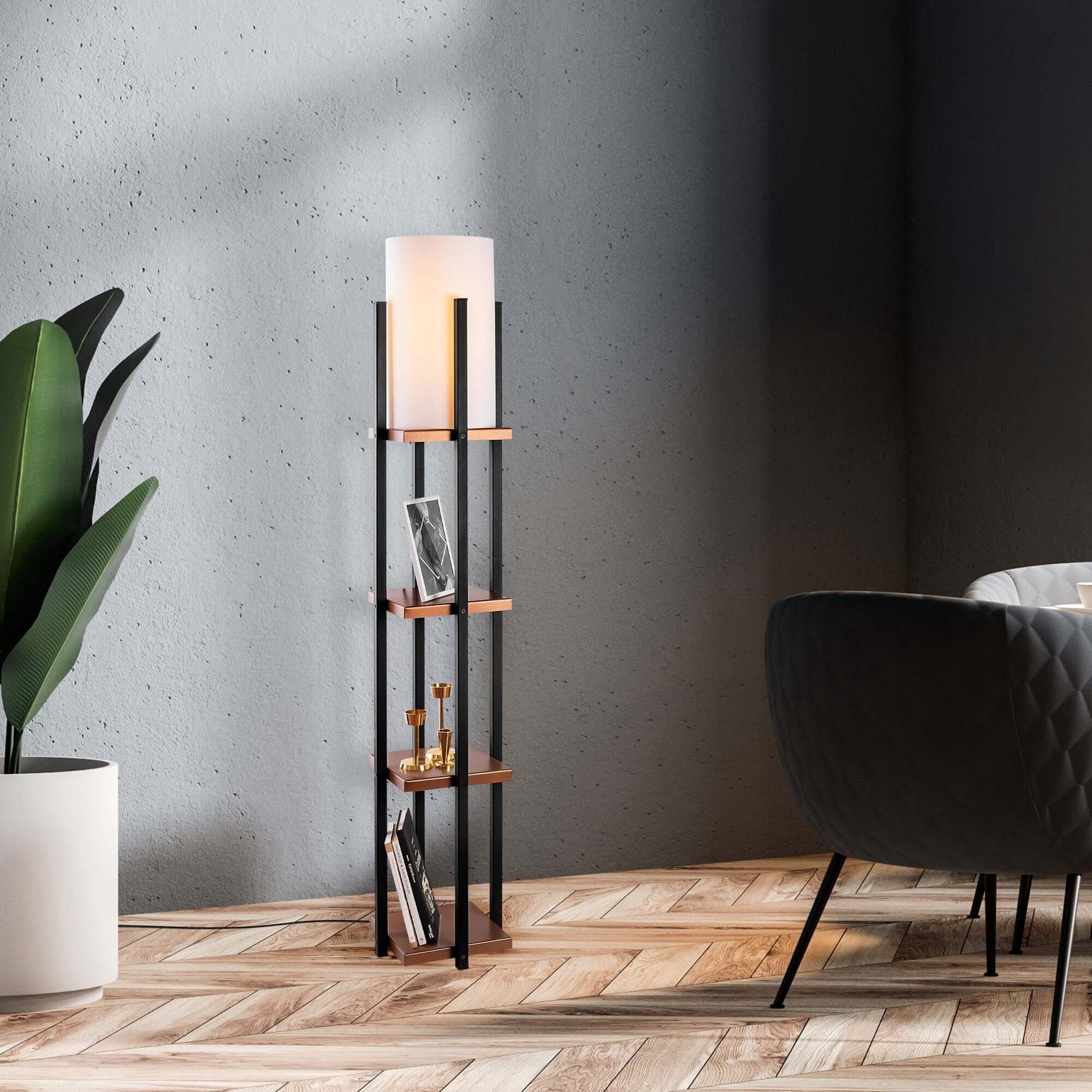 Swift Beacon Tower Glow Shelf Floor Lamp for Living Room - Durable Wooden Body, Perfect Tall Lamp for Bedroom, Office and Workspace