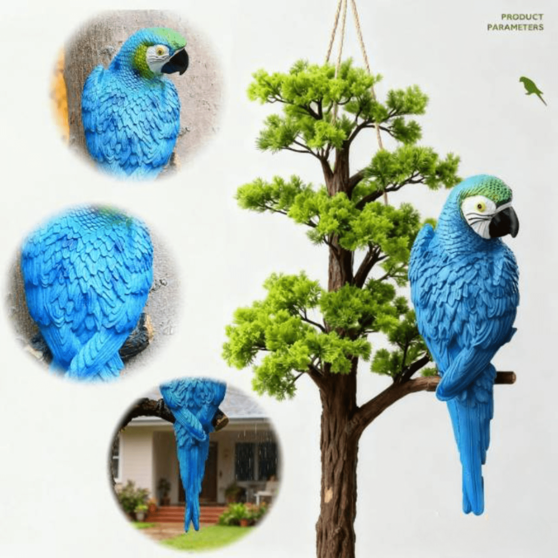 Large Parrot Wall Bird Statue Decor，Outdoor Indoor Figurine Tiki Bar Decorations Tree Sculpture ，Resin Animal Statue For Garden, Terrace, Lawn, Yard