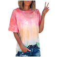thumbnail image 4 of Summer Savings Clearance SHOPESSA Summer Tops for Women 2025 Slim V Neck Short Sleeve Casual Printing Basic Lace Tops for Beach Party, 4 of 4