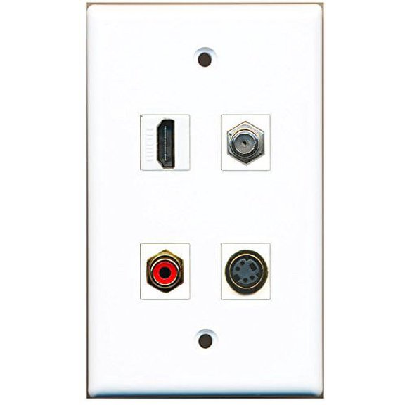RiteAV - 1 Port HDMI 1 Port RCA Red 1 Port Coax Cable TV- F-Type 1 Port S-Video Wall Plate
