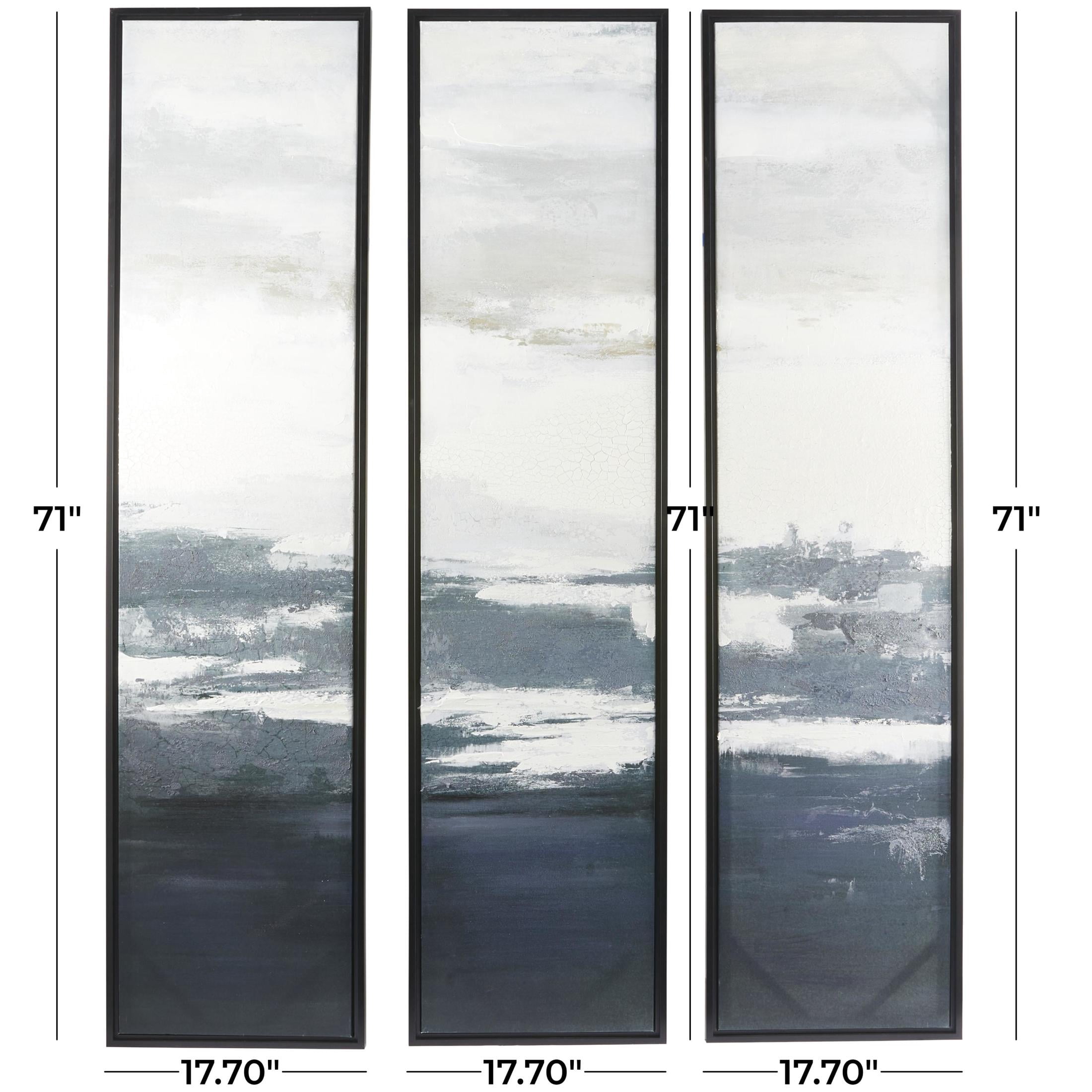 18" x 71" Abstract Textured Panel Ocean Landscape Framed Wall Art with Black Frames, by DecMode (3 Count)