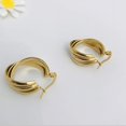 thumbnail image 2 of Pendientes de aro anchos y gruesos de acero inoxidable de tres aros planos de oro amarillo de 14 quilates para mujeres y niñas, orejas sensibles, delicadas, hipoalergénicas, 2 of 5