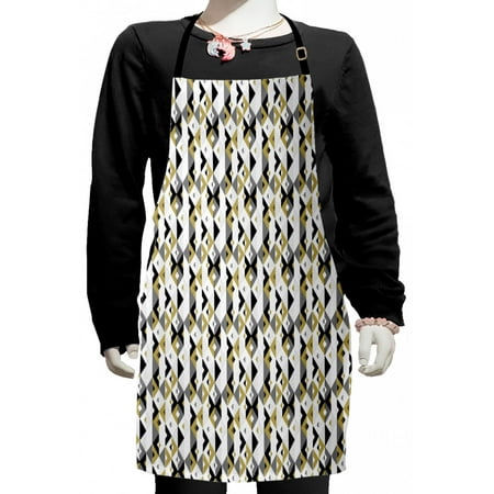

Geometric Kids Apron Abstract Triangles with Stripes and Rhombuses Dotted Background Modern Art Boys Girls Apron Bib with Adjustable Ties for Cooking Baking Painting Beige Black White by Ambesonne