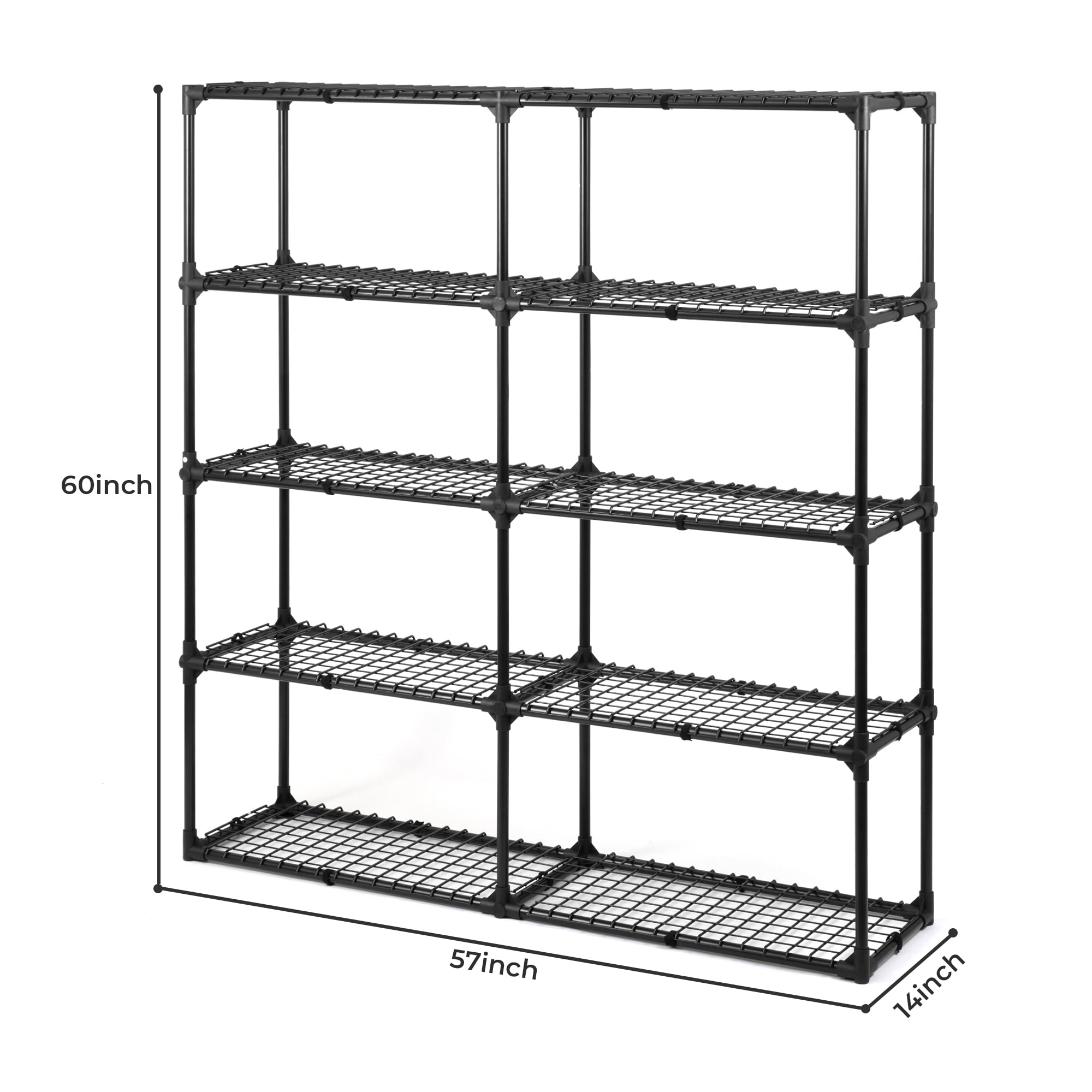Leumius 5 Shelf Wire Shelving,Metal Storage Shelving Unit for 1100 lbs Capacity Black,2Pcs