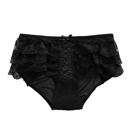 

Wotryit Womens Underwear Women s Mid Waist Lace Panties Womens Sheer Hollowed Out Lace Edge Briefs Panties for Women Black L