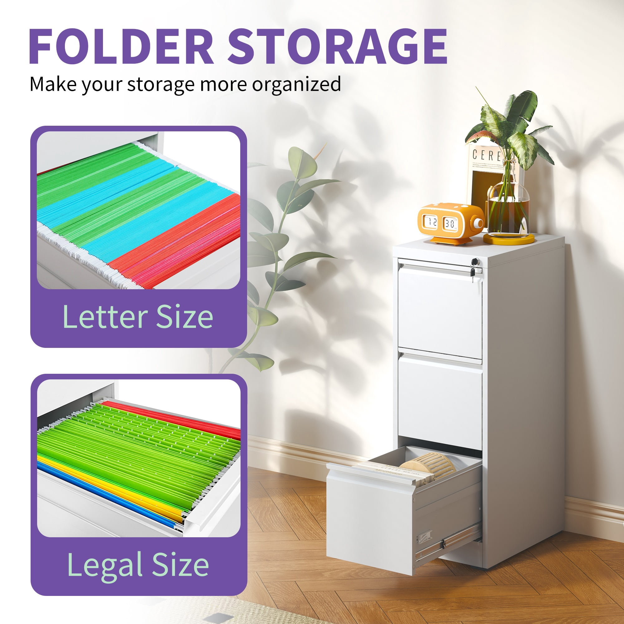3 Drawer Metal Vertical File Cabinet with Lock Office Home Steel Vertical File Cabinet for A4 Legal/Letter Size3