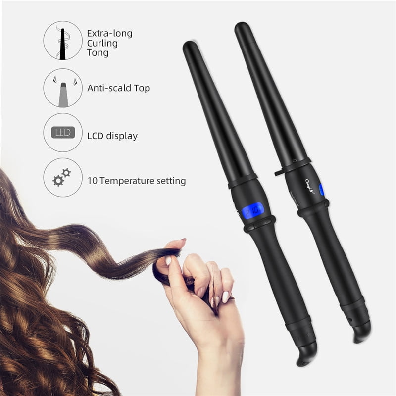 CkeyiN Tourmaline Ceramic Cone Shaped Hair Curling Iron 25 32mm 110 240V Dual Voltage Curling Wand with LCD Display Walmart