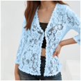 thumbnail image 2 of Cardigans for Women Trendy Casual Solid Color Lace Cover Up Open Front Tops Long Sleeve V Neck Slimming Women's Sweaters Light Blue S, 2 of 6