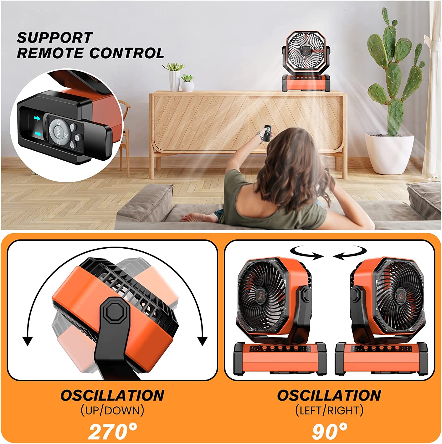 Air Circulators 20000mAh Camping Fan With Light D12 Auto Oscillating Wireless Fan Rechargeable Household Portable Table USB Fan