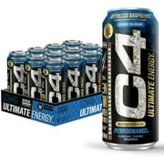 C4 Ultimate Energy Drink, WWE Ruthless Raspberry Flavor, Zero Sugar, Carbonated, 16oz Can (12 Pack)