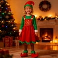 thumbnail image 2 of oqasdz Girls Outfits Child Christmas Elf Set Dress Up Color Matching Red and Green Jumpsuits Long Sleeve Cute Stage Performance Christmas Outfits, 2 of 4