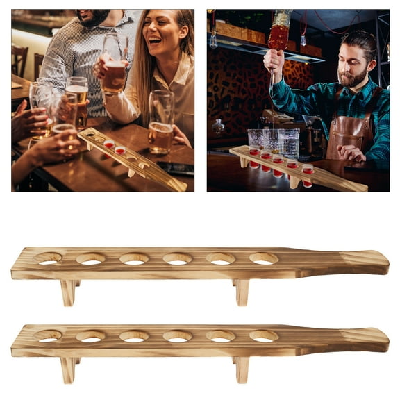 Pluokvzr 2pcs Shot Glass Tray Wood Holder Shot Glass Stand with 6 Holes Shot Glass Serving Tray Fit 1.4inch Diameter Glasses Shot Glass Display Shot Glasses Board for Party Bar Club Drinking