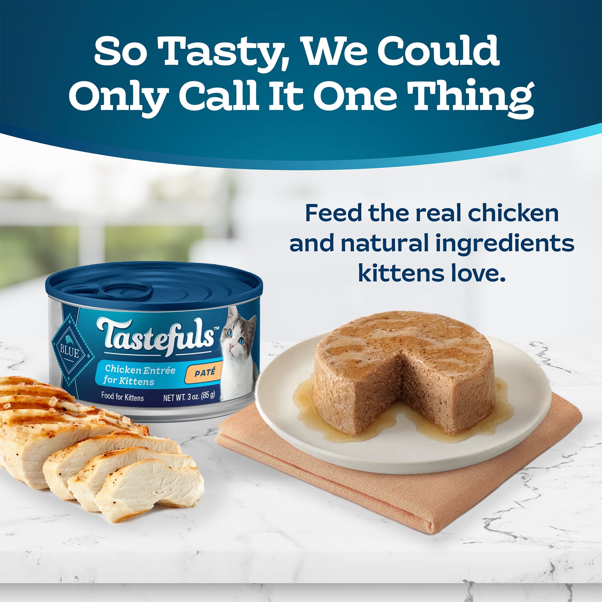 (12 pack) Blue Buffalo Tastefuls Kitten Wet Food Paté, Chicken Entrée 3-oz.