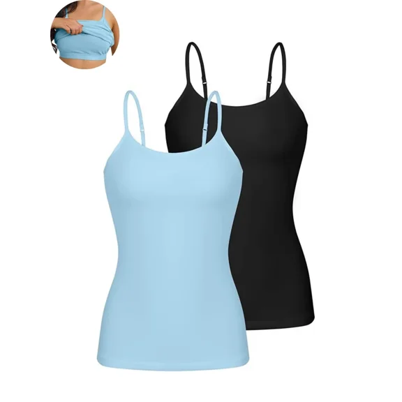 ANFERRY Women's Cotton Camisole Shelf Bra Spaghetti Straps Tank Top Pack of 2