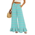 thumbnail image 2 of Striped Pants Women Baggy Elastic Waist Drawstring Flowy Gaucho Pants Summer Loose Fit Dressy Trousers with Pockets Cyan S, 2 of 6