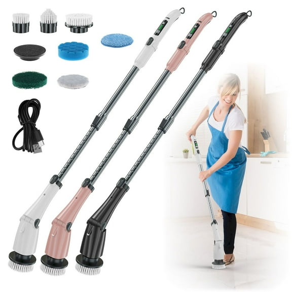 Cleaning Supplies Clearance! Scrubber Up To 180 Min Running Time New Cordless Scrubber with 7Replaceable Brush Head with 180° Rotating Brush Head Led Light with Display for Bathroom Kitchen Car T A