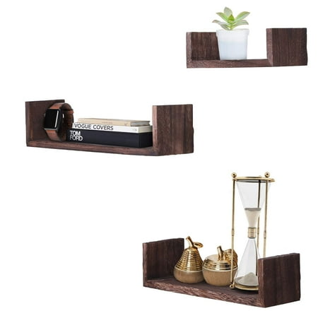 Small Boat Shaped Shelves Rustic Wall Mounted U-Shaped Floating Shelves – Set of 3 – Large, medium and Small – Screws and Anchors Included - Farmhouse Shelves for Bedroom, Living Room and more –Rustic Wall Décor- Torched Brown ()
