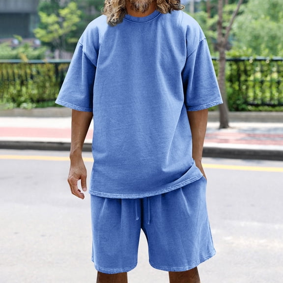 gbyLJF Mens Short Sets T Shirt and Shorts 2 Piece Athletic Outfits Loose Fit Solid Color Summer Tracksuits