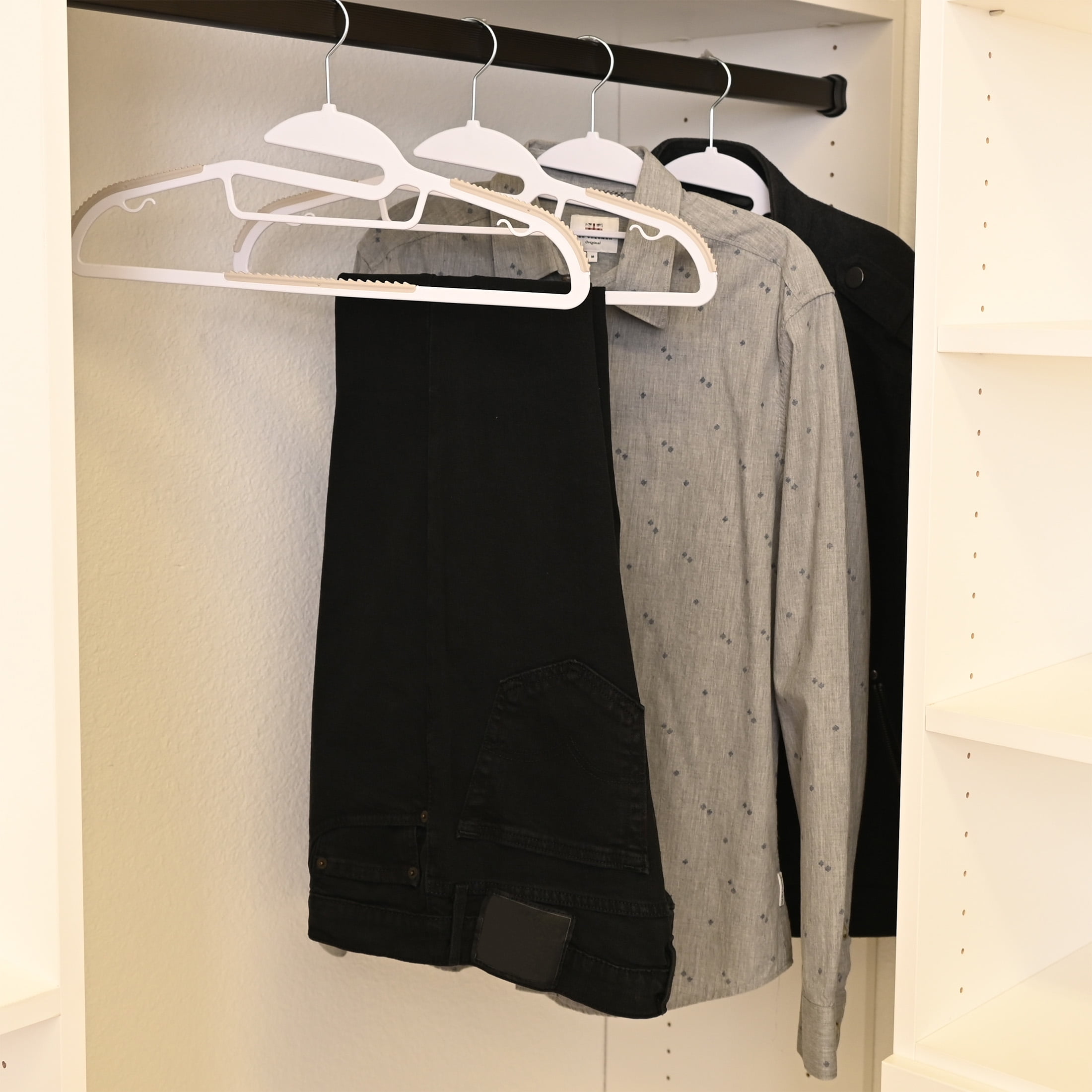Mainstays Plastic Hangers, Easy Slip Clothing Hangers, Non-Slip 10 Pack, Adult, Arctic White/Grey Pumice