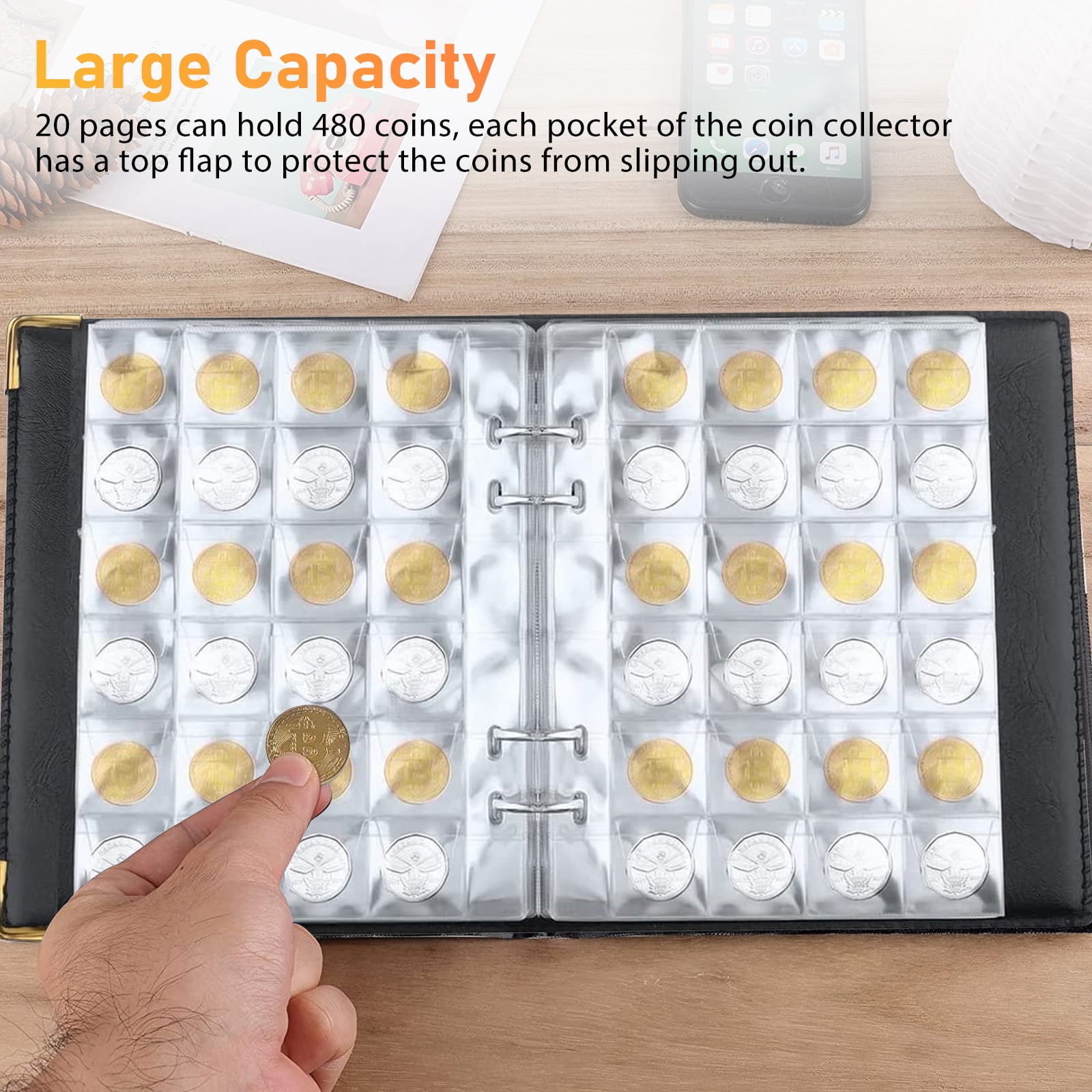 480 Pockets Coin Collection Book 20 Pages Coin Collection Holders Wire  Binding for 20/25/27/30mm Coin Stamp Currency Collection - AliExpress