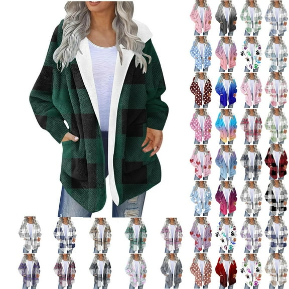 qucoqpe Winter Coats for Women 2025 Warm Lightweight Fleece Zipper Hooded Jacket Comfy Wool Coats with Pockets