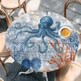 thumbnail image 4 of Coastal Octopus Round Tablecloth 45-54 Inch Round Fitted Table Cloth with Elastic Edge, Blue Nautical Ocean Creature Wood Grain Waterproof Table Cover Protector for Outdoor Picnic Party Dining, 4 of 9