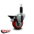 thumbnail image 2 of 3.5 Inch Red Poly Swivel 1-1/8 Inch Expanding Stem Caster with Brake SCC, 2 of 2