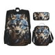 thumbnail image 1 of Disketp Vintage Blue Floral Wolf Mochila Estampada de Gran Capacidad con Lonchera y Estuche, Set de 3 Piezas para Estudiantes, 1 of 7