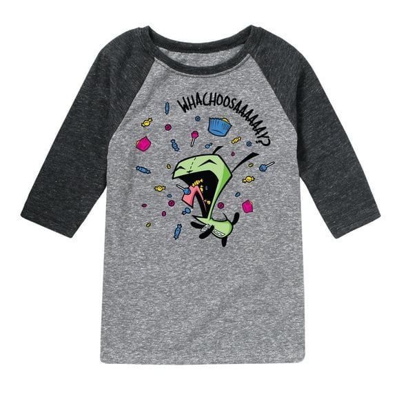 Invader ZIM - GIR Eating Candy - WHACHOOSAY - Toddler And Youth Raglan Graphic T-Shirt