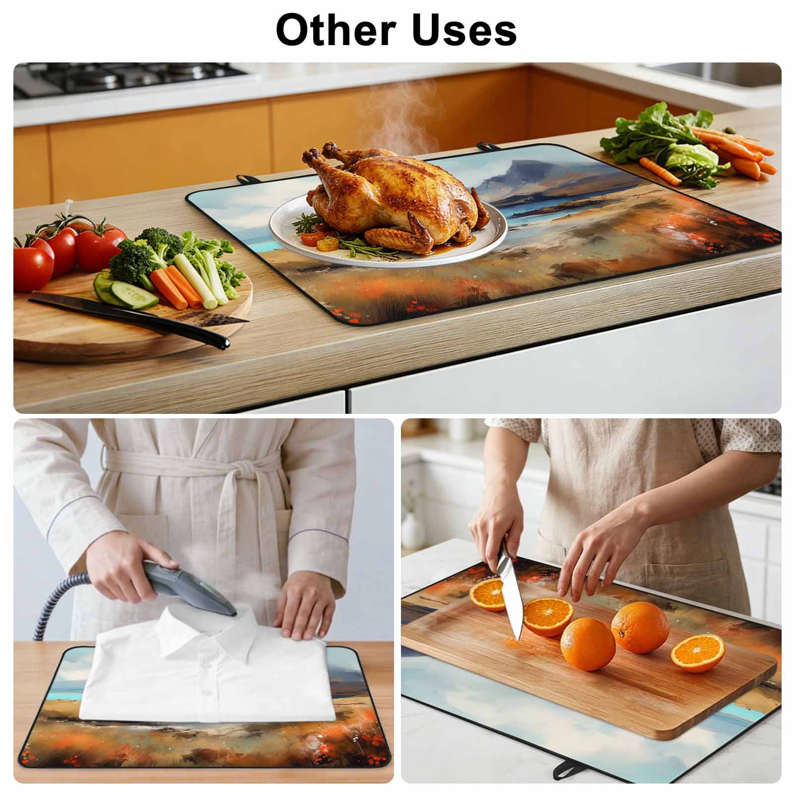 Mountain Stove Top Cover for Electric Stove, Heat-proof & Non Slip Glass Top Stove Cover Protector, Modern Landscape Oil Painting Abstract Art Kitchen Flat Cooktop Rubber Mat 24x21 Inches