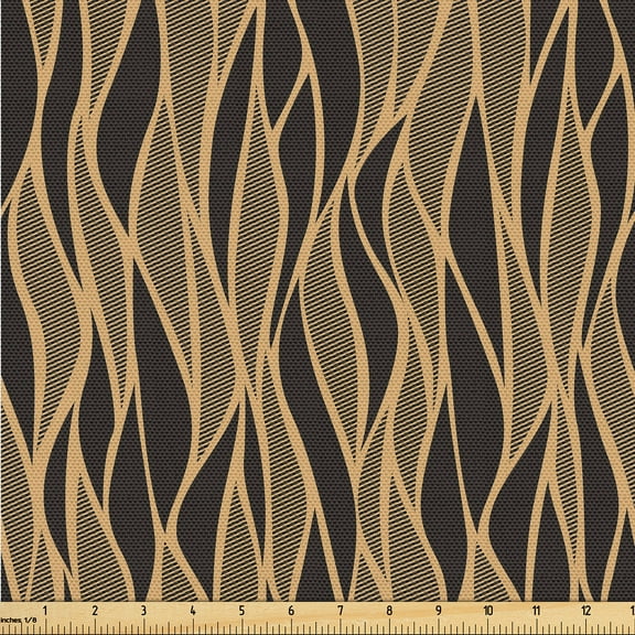 Ambesonne Abstract Boho Fabric by the Yard Upholstery, Retro Neutral Stripes, 1 Yard, Cocoa Dark Taupe Grey