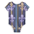 thumbnail image 2 of Stripes and Gold Purple Mardi-gras Flowers Pure Cotton Bodysuit Short Sleeve Pajamas One-Piece Romper Unisex 18M, 2 of 6