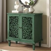 CQSXDA Vintage Hollow-Carved Accent Cabinet with Symmetrical Floral Design, with Adjustable Shelf and Solid Wood Legs 2-Door Sideboard for Living Room Entryway, Antique Green