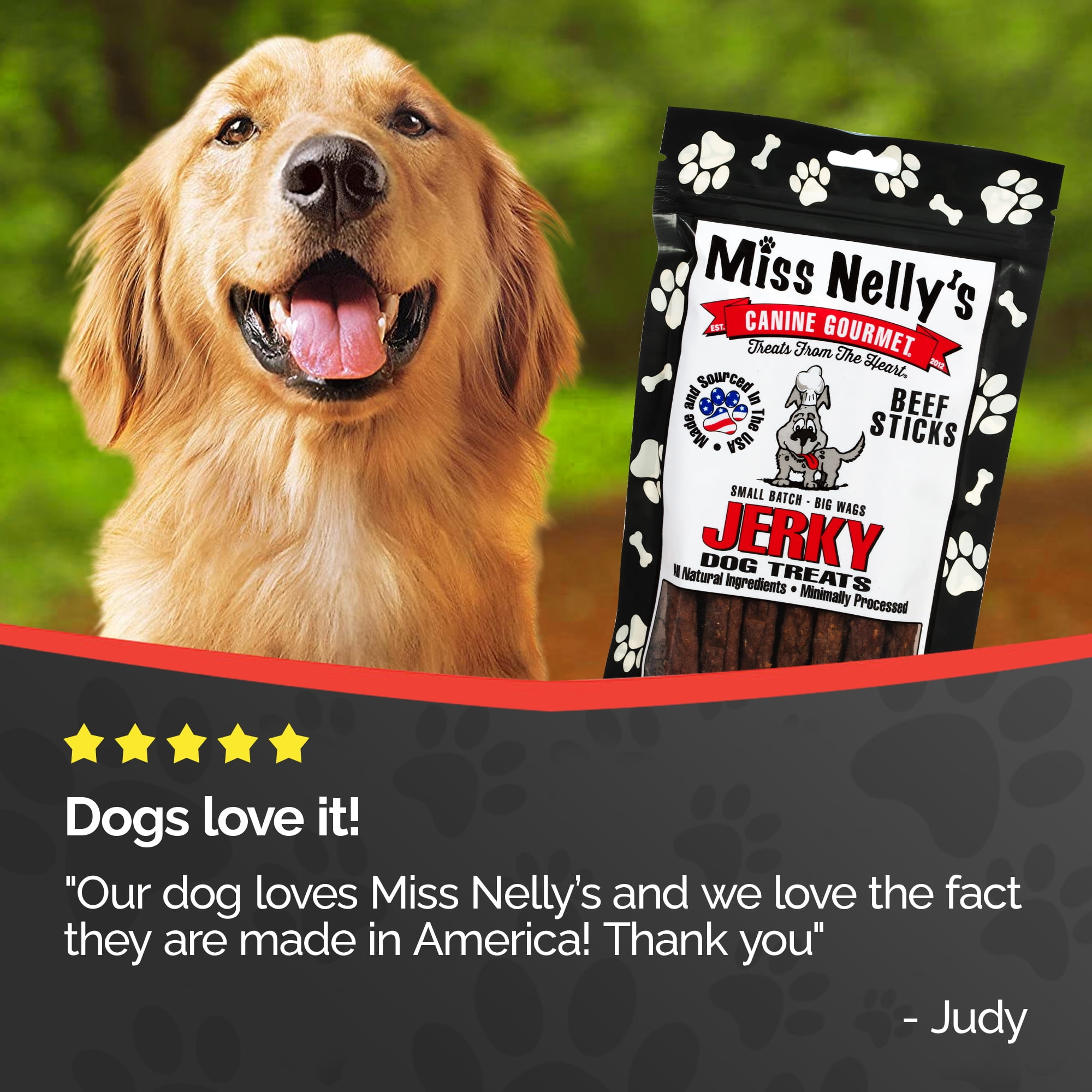 Miss Nelly's Canine Gourmet - Beef Dog Jerky Treats - USA Made and Sourced - Original Smoke House Recipe - Small Batch - Clean Natural Ingredients - Minimally Processed -  16 ounce Bag