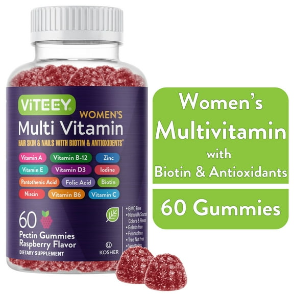 VITEEY Womens Multivitamin Gummies, Immune Support, Raspberry Flavor, 60 Count, 1 Pack