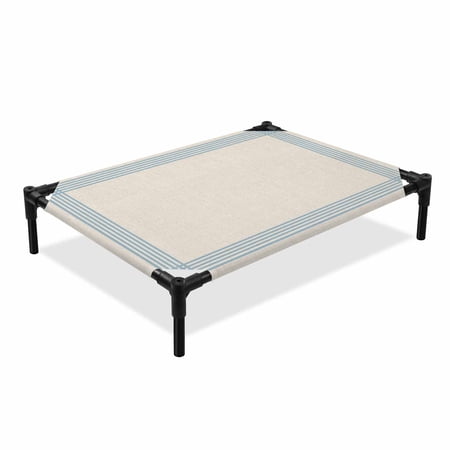Blue Striped Elevated Dog Bed Simple Stripes Vintage Linen Texture Cooling Breathable Outdoor Raised Dog Cot Bed with Metal Frame Non-Slip Feet for Medium Dog 24x20in