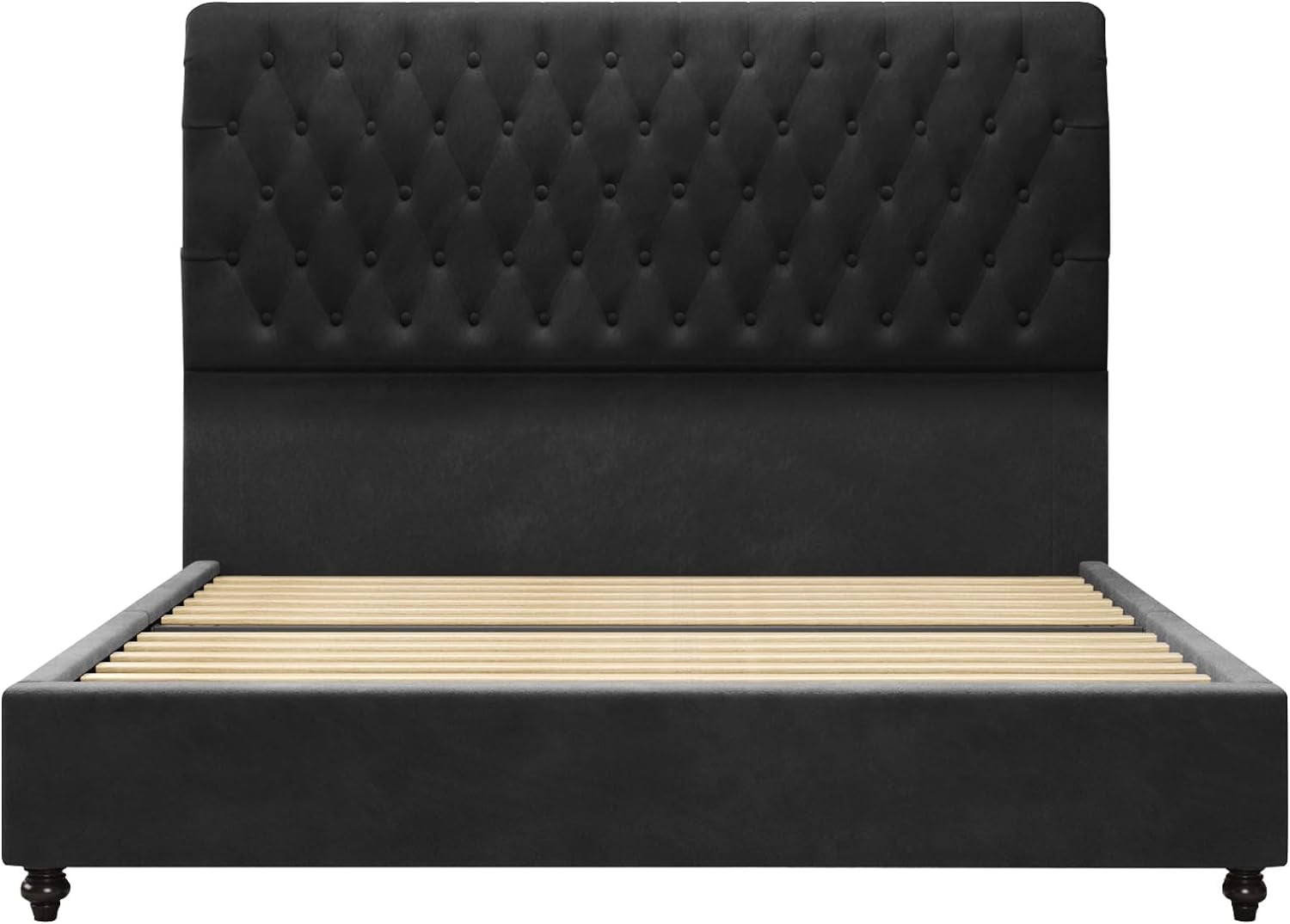 Merluxy Upholstered Queen Bed Frame with Headboard Sleigh Platform Tufted Bed/Black