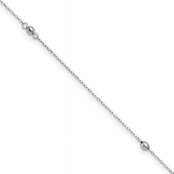 Primal Gold 14 Karat White Gold Mirror Beaded 9-inch Plus 1-inch Extension Anklet