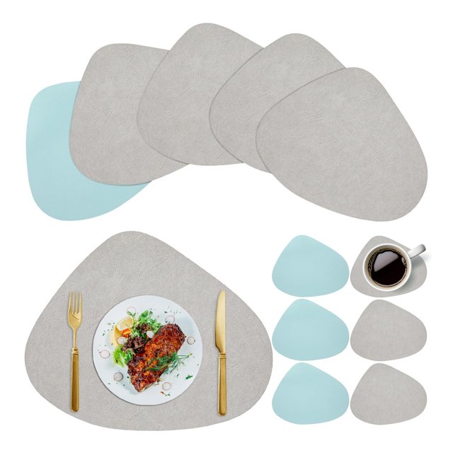 Manteles Individuales para 6 Piezas con Posavasos de Doble Cara de Cuero PU Tapete para Mesa Antideslizante y Resistente al Calor para Restaurante, Hotel, Cafetería