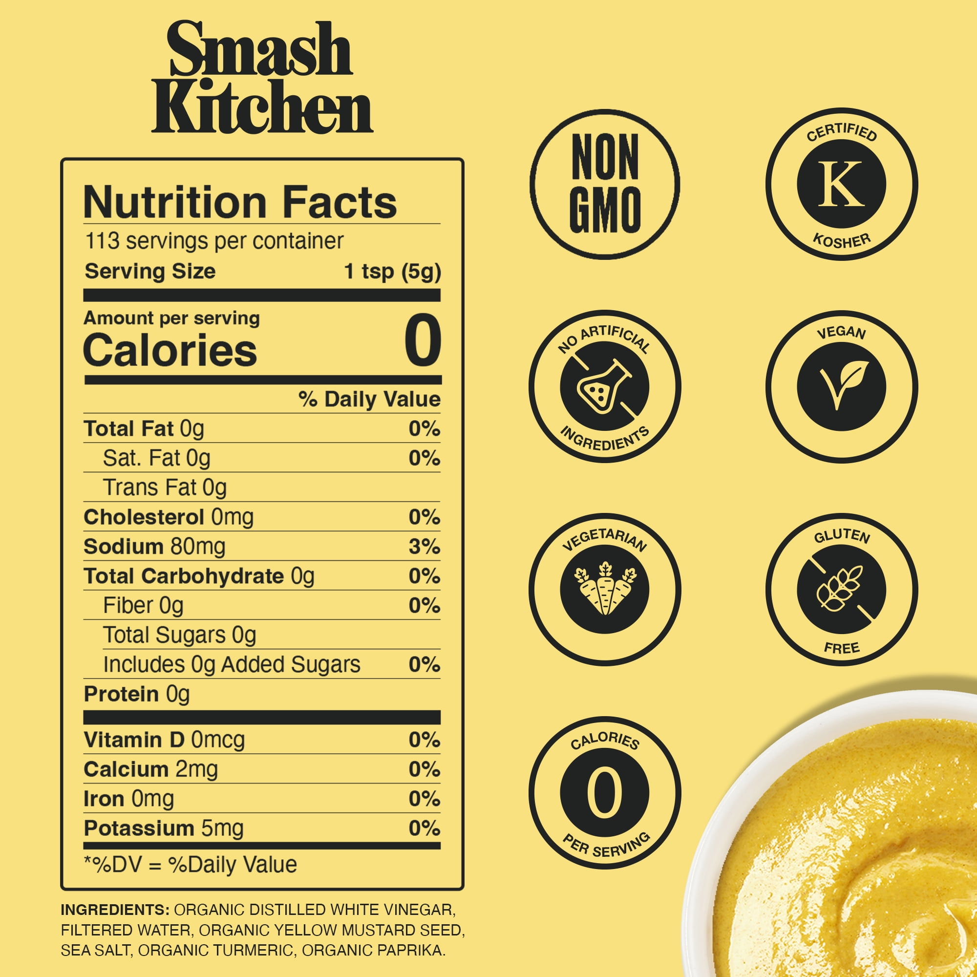 (12 pack) Smash Kitchen Organic Yellow Mustard, 20 oz Bottle