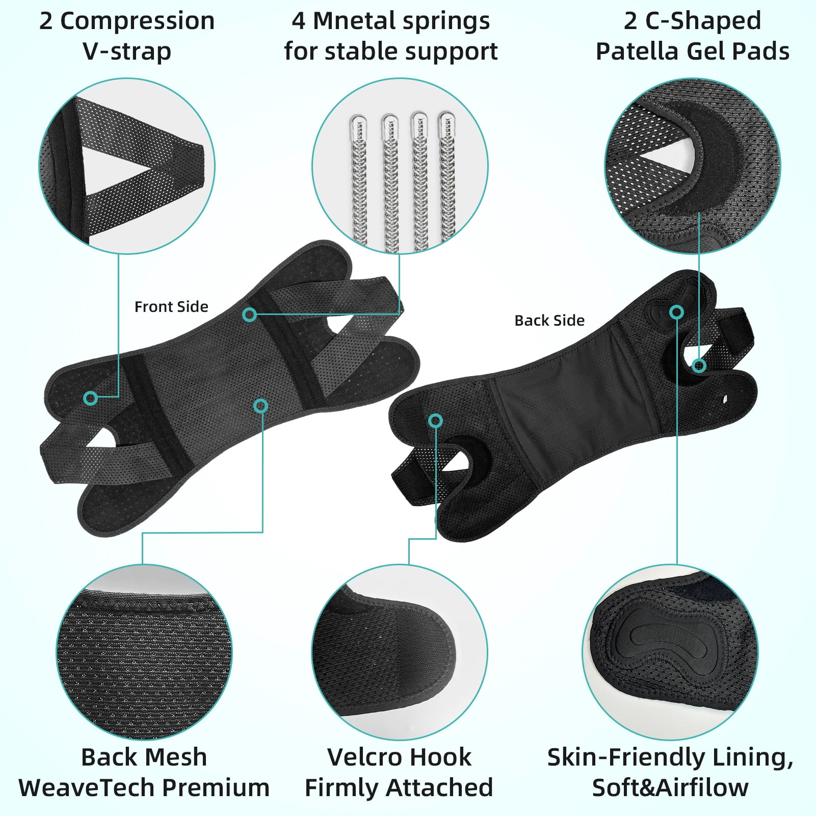 Knee Brace with Side Stabilizers, Durable, Adjustable Tension & Comfortable Fit, Breathable Knee Support for Meniscal Tear Knee Pain ACL/MCL Arthritis Injury Recovery for Men Women (XL)